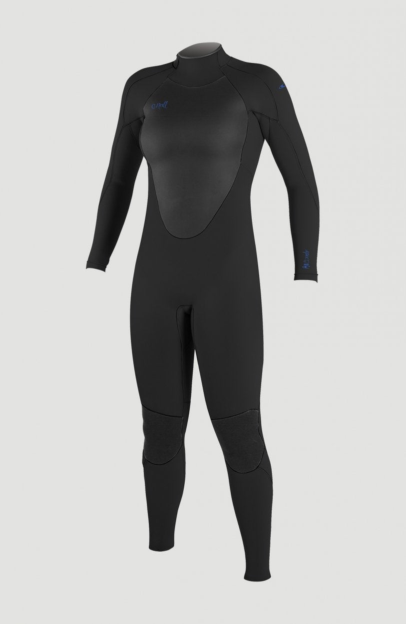 O'Neill Epic Women's 5/4mm Black Full Wetsuit with UltraFlex neoprene, blackout zip, and silver logo