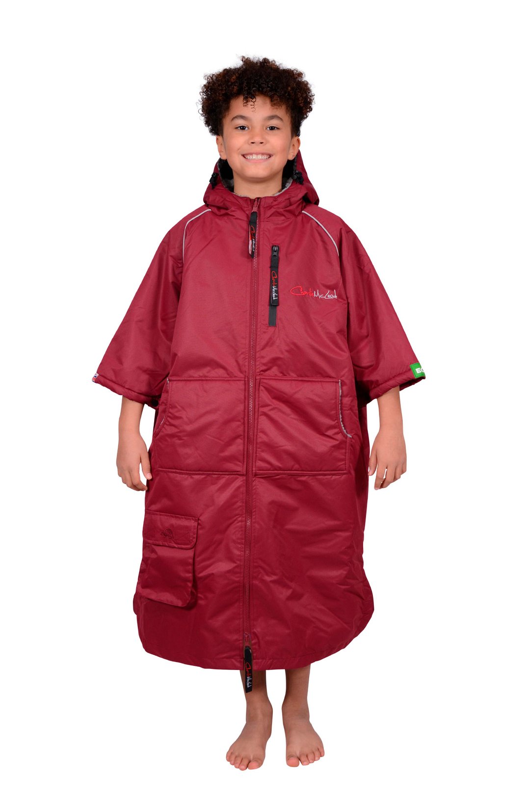 Charlie McLeod - Eco Short Sleeve Changing Robe - Burgundy/ Grey - Kids