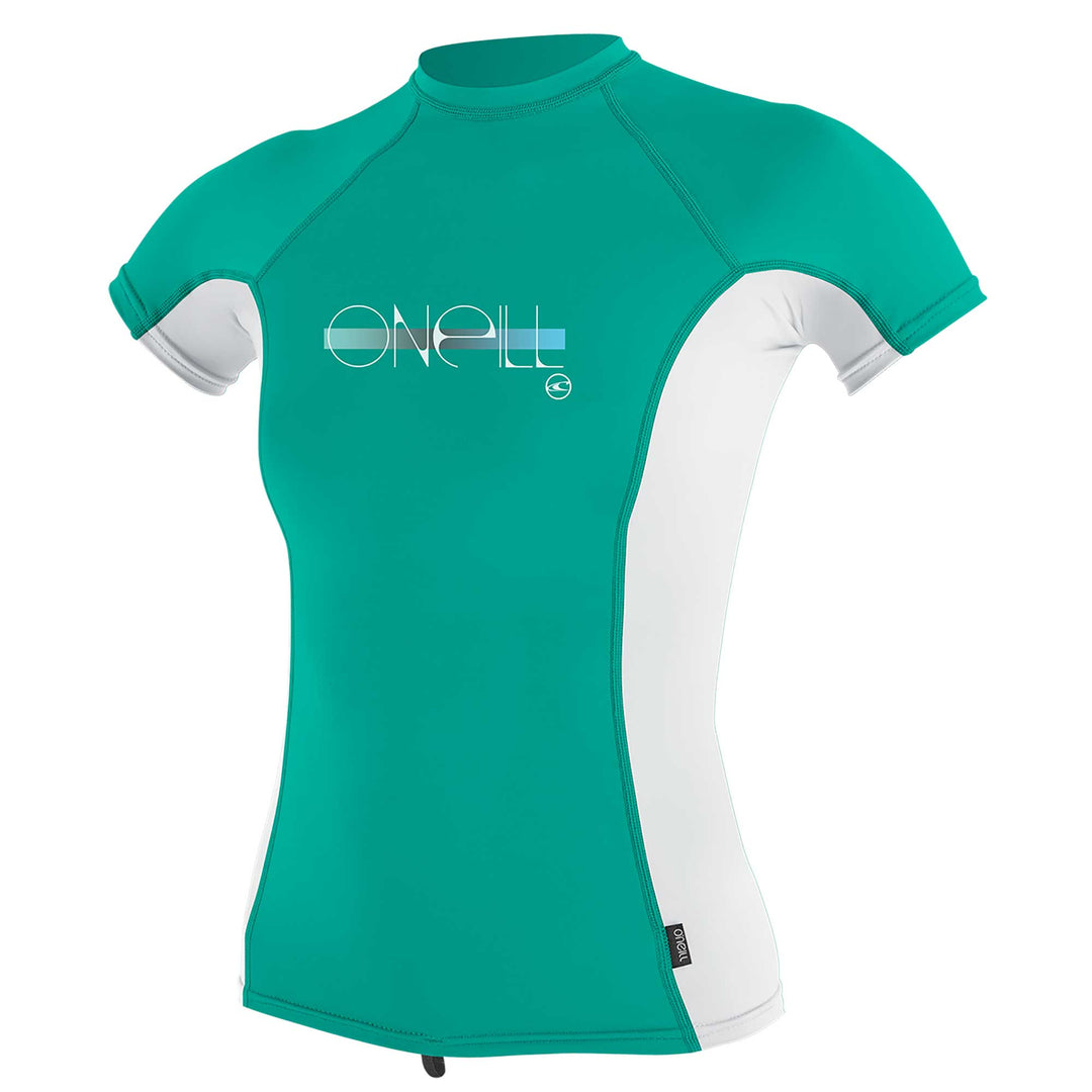 O'Neill Girl's Premium Skins Short Sleeve Rash Guard - Baltic Green/ White - 4175