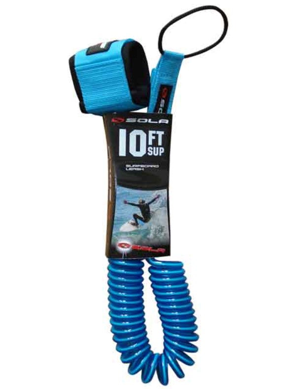 Sola SUP Leash - 10ft - 8mm - White/Aqua Blue Tint