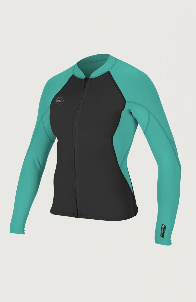 O'Neill Reactor-2 1.5mm Women's Front Zip Wetsuit Jacket - Black/ Aqua - 5294