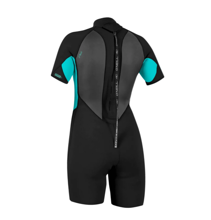 O'Neill Womens 2mm Reactor Back Zip Shorty Spring Wetsuit - Black/Light Aqua