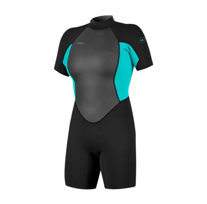 O'Neill Womens 2mm Reactor Back Zip Shorty Spring Wetsuit - Black/Light Aqua