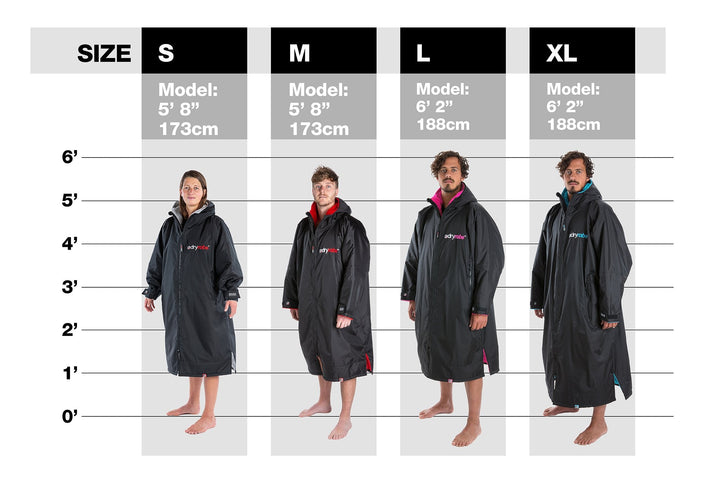Dryrobe Long Sleeve Changing Robe - size chart