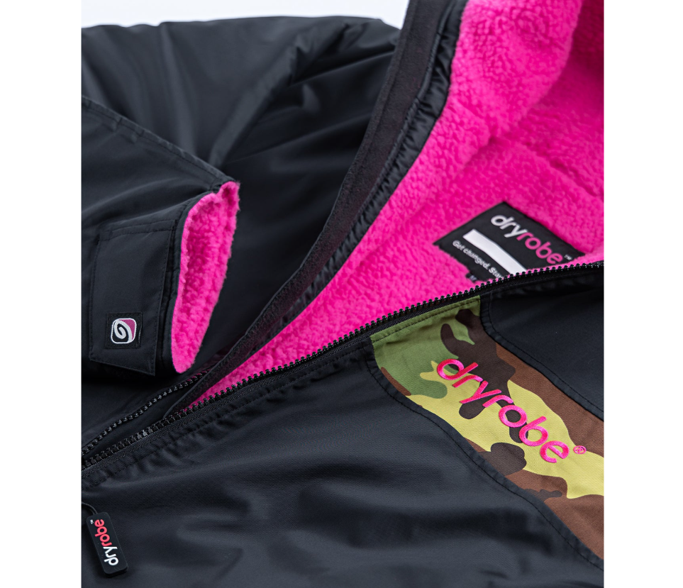 REWORK- Dryrobe Long Sleeve Changing Robe - Black/Pink/Camo