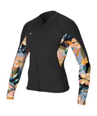 O'Neill Bahia Full Zip 1/0.5 mm Women's Wetsuit Jacket- Black/Demi Floral - 4933