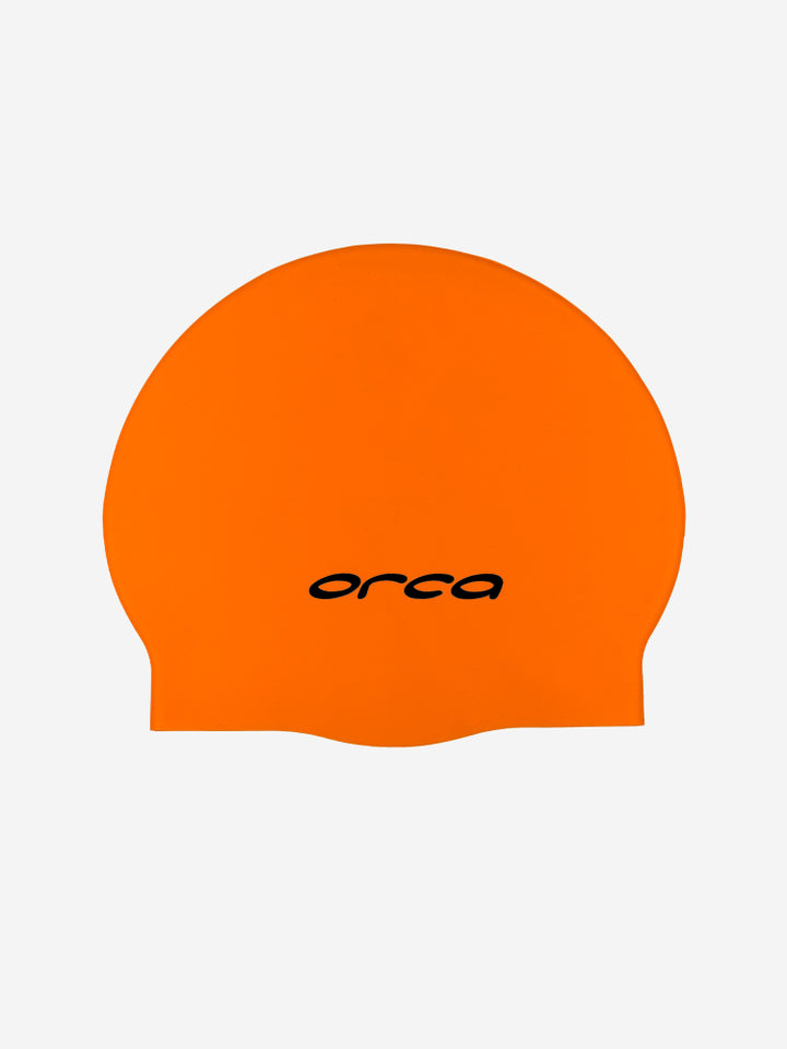 Orca Silicone Swim Cap - Orange/Yellow, Durable & Streamlined for Pool and Open Water Swimming