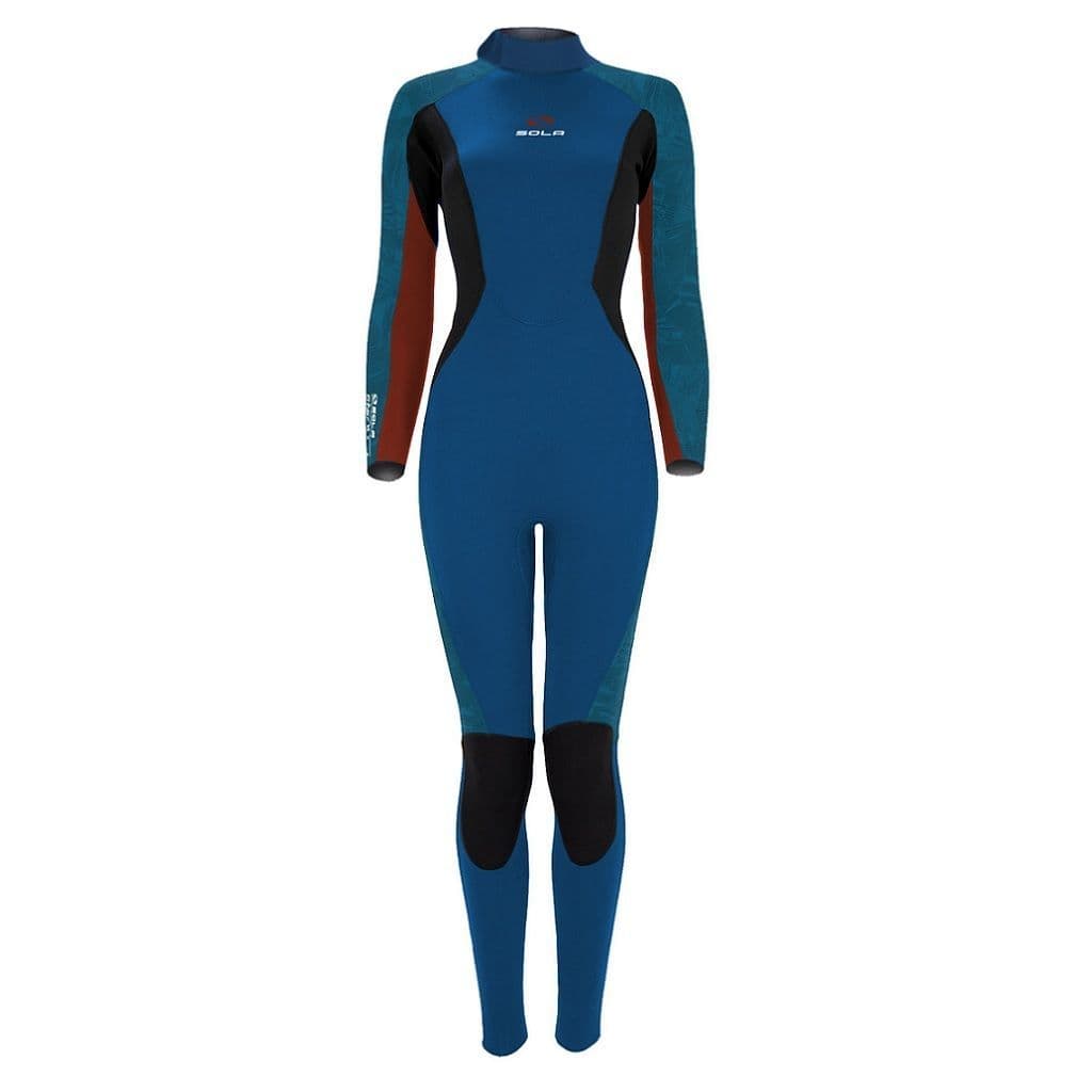 Sola Star Women's 5/4mm Glued Blindstitched Back Zip Full Wetsuit - Blue/ Red/ Palm - A1503