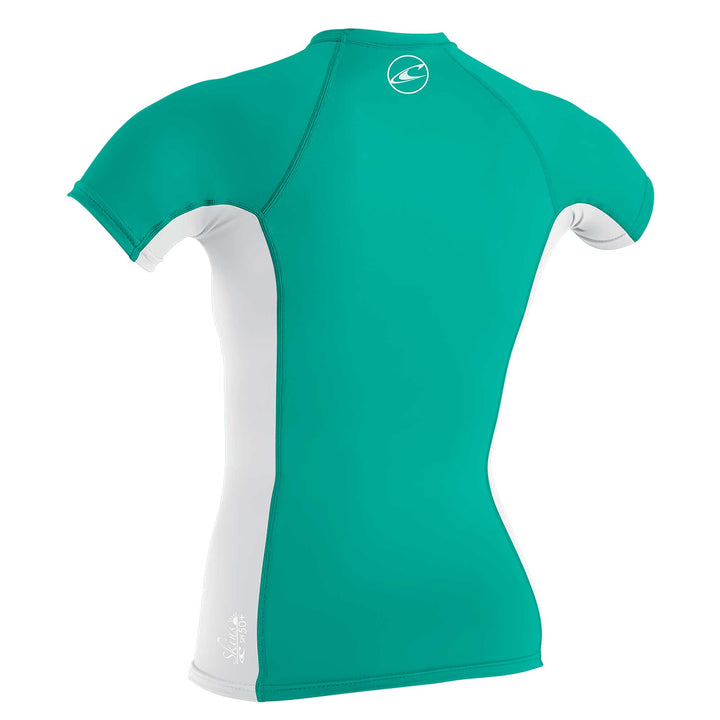 O'Neill Girl's Premium Skins Short Sleeve Rash Guard - Baltic Green/ White - 4175