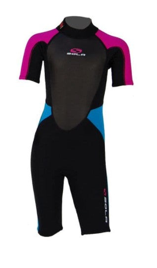 Sola Storm Kids 3/2mm Shortie Wetsuit - Magenta/Turquoise - A1723