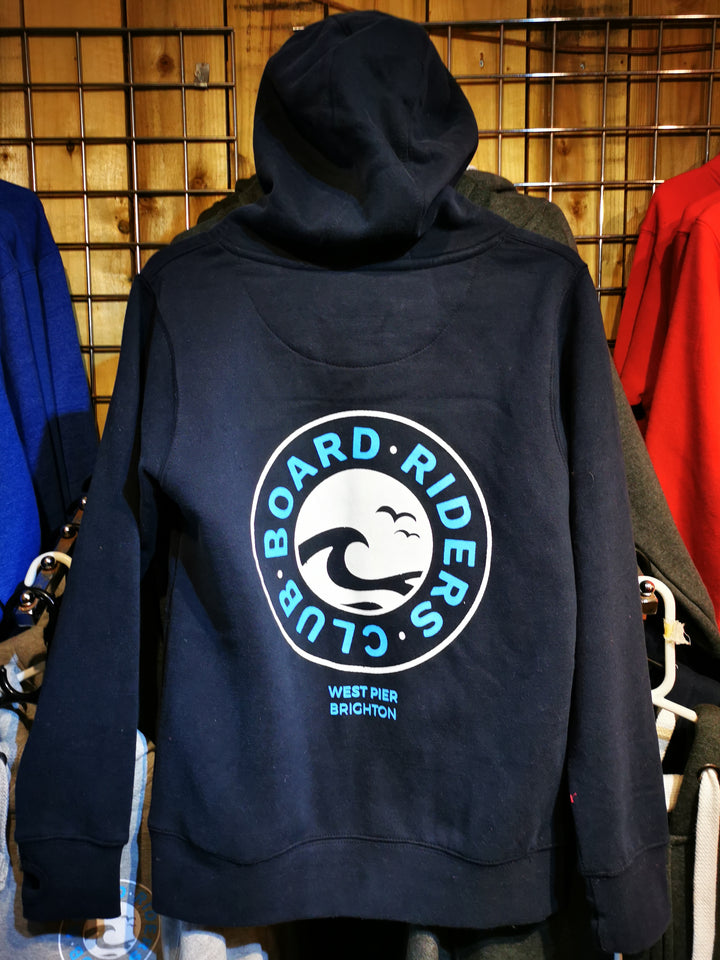 West Pier Hoodie - 'Board Riders Club' Circular Logo - Navy Blue